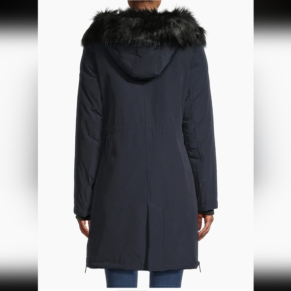 Sam Edelman Hooded Parka Navy Ski Jacket/Parka Coat with Black Faux Fur - Picture 5 of 13